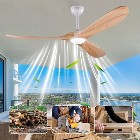 Ventilateur de plafond 152x152x30 cm en bois et métal blanc avec LED, pour grand salon (1/5)