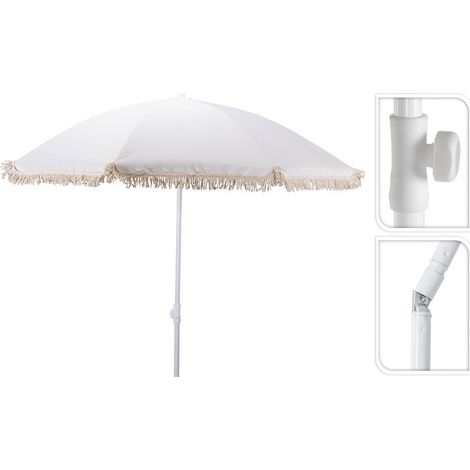Parasol de plage crème avec pompons, ø160 x 200 cm