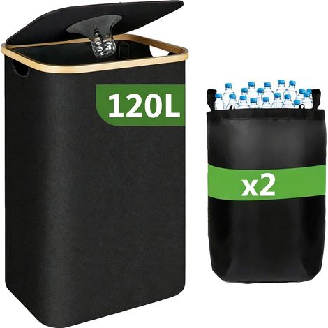 Contenedor de reciclaje de gran capacidad, diseño a prueba de olores, color negro. (1/2)