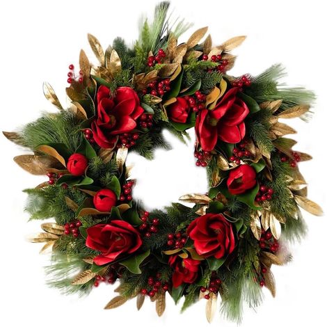 Magnolien-Weihnachtskranz – Künstliche Goldblätter, Türdekoration für drinnen und draußen, Weihnachtsdekoration (1/4)