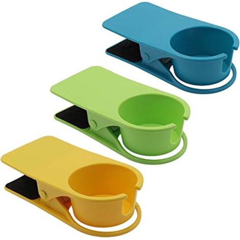 Jiozermi Lot de 3 Porte-gobelets avec Trou latéral pour Eau, Boisson, Soda, café, Tables, Bureaux, chaises, étagères, comptoirs (Bleu, Vert et Jaune) (1/5)