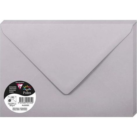 Enveloppe - CLAIREFONTAINE - Pollen - 120g - 162x229mm - Gris Koala - Paquet de 20