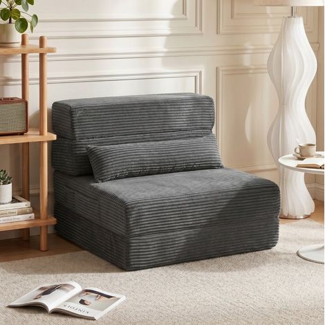 Canapé convertible 200x70x12,5 cm en velours côtelé gris foncé, modulable pour salon FloraGrace (1/5)