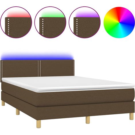 Maison Exclusive - Letto a Molle Materasso e LED MarroneScuro 140x190cm in Tessuto (1/5)