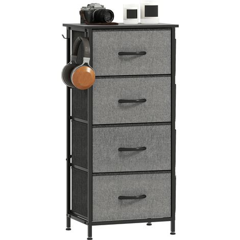HOMCOM Fabric Chest of Drawers, 4 Drawer Dresser for Bedroom, Charcoal Grey (1/5)
