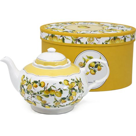 Teiera in porcellana da 1 litro con motivo limone, confezione regalo (1/5)