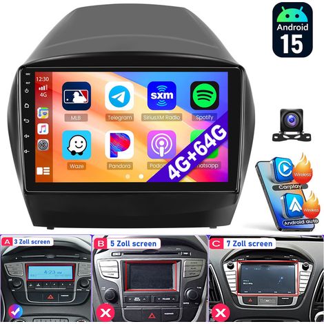 Autoradio GPS Android CarPlay pour Hyundai IX35 (2010-2015) RDS SWC BT - 4+64G CAM
