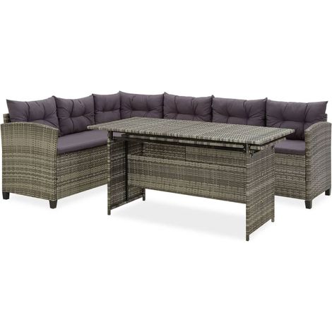 Salon de jardin 2 pcs,Mobilier de terrasse,Table et Chaise pour Relax avec coussins Résine tressée Gris -YZ210262 (1/5)