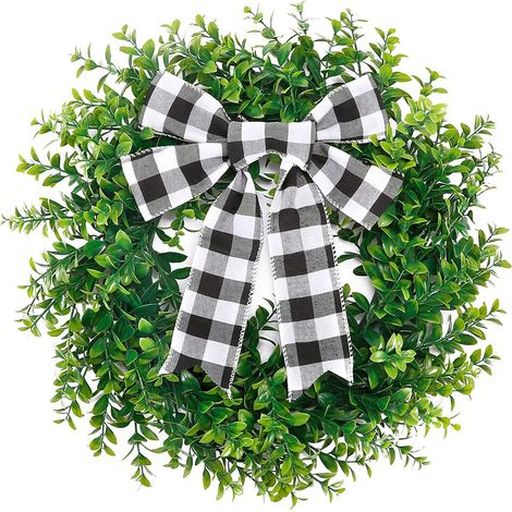 Couronne artificielle verte, nœud à carreaux simulé, décoration murale suspendue au printemps pour fête, mariage, décoration de maison (1/5)