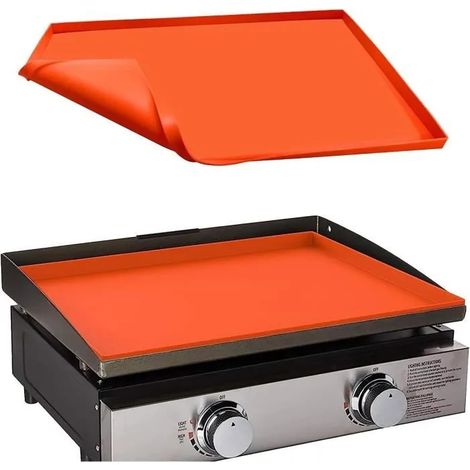Tapis de Gril, 55cm Tapis de Cuisson Réutilisable, Plaque de Cuisson, Papier Anti-Adhérent pour Barbecue, Pizza, Pain - Orange (1/4)