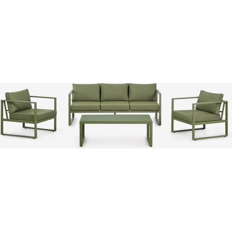 SKLUM Gartenset mit 3-Sitzer-Sofa, 2 Sesseln und Aluminium-Couchtisch Lipov Tiefes Grün Olive                                   (1/5)