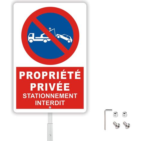 Panneau Propriété Privée Stationnement Interdit avec Piquet 20 x 30 cm Aluminium Réfléchissant Panneau Interdiction de Stationner Imperméable avec Trous Percés (1/5)