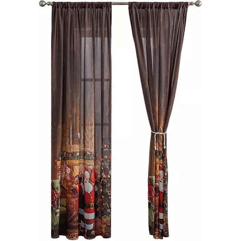 Rideaux de Noël pour la décoration de chambre, 3 couleurs disponibles, panneaux transparents avec coulisses, marron - 132 x 213 cm (1/5)
