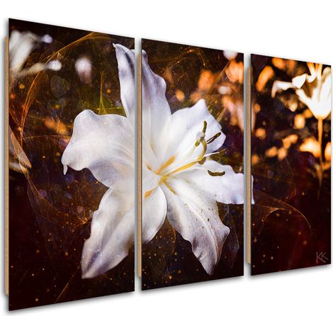 Quadro deco panel 3 paneli, Lily bianco su uno sfondo marrone - 90x60 (1/5)