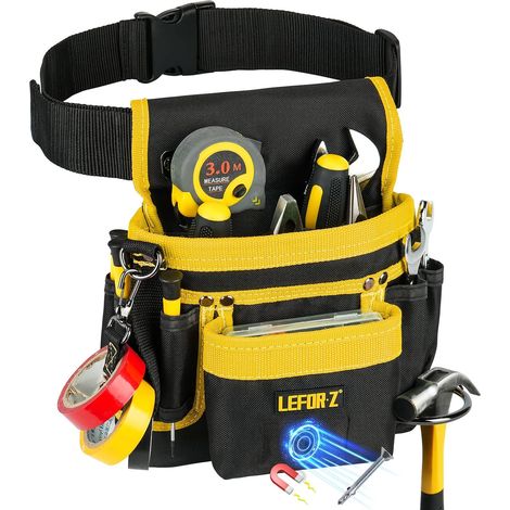 Ceinture Porte-Outils Magnétique avec 14 Poches - Amovible et Réglable pour Électricien, Charpentier, Construction - Noir-Jaune (1/5)