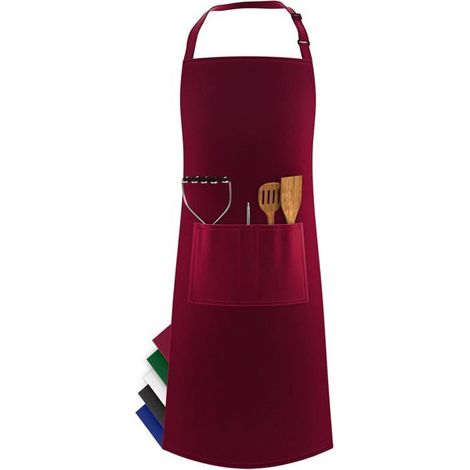 Ecleanfy - Tablier de cuisine - Bordeaux - 1 pièce - Imperméable - Avec sangle de cou réglable - Avec trois poches (1/5)