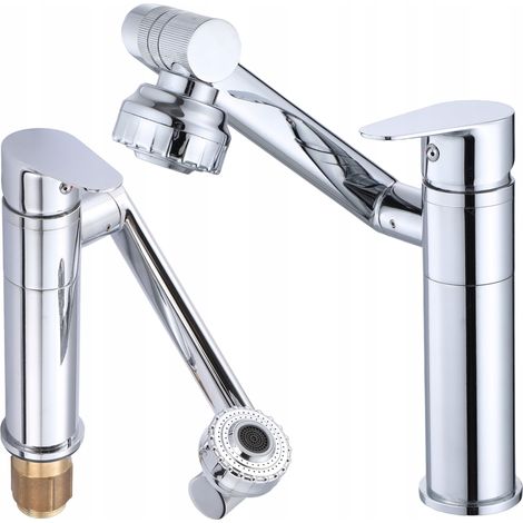Grifo de lavabo cromado con diseño moderno y caño giratorio de 360°. (1/5)