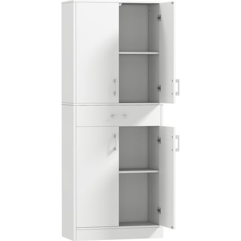 Buffet haut armoire cuisine 4 portes 2 rangements 1 tiroir central 180 cm étagères ajustables blanc (1/5)