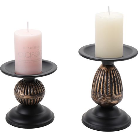 Ensemble de 2 bougeoirs rustiques pour bougies piliers (1/3)