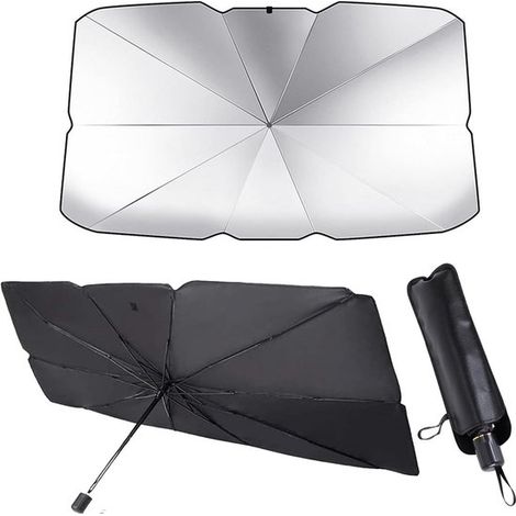 Parasol grande para parabrisas de coche de 140 x 80 cm, Parasol plegable de papel aluminio, Protección UV, Resistente calor, SUV, Fácil instalar (1/5)