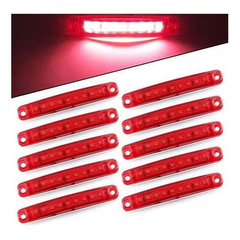 10pcs Lumière Latérale 9SMD 12-24V Feux Latéraux Super Lumineux LED Pour Latéral Feux de Position Du Camion de Conduite Automatique Lumière Avant Feux Arrière de Remorque Moto(rouge) (1/5)