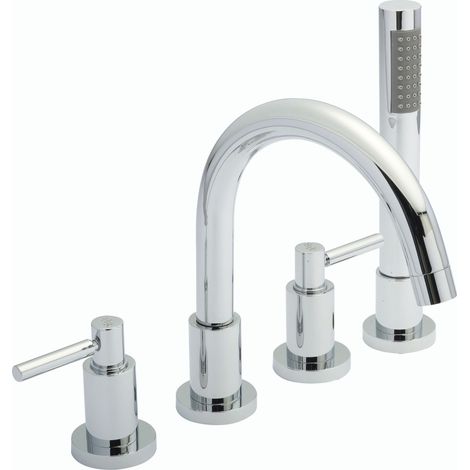 Hudson Reed Tec Crosshead 4-Hole Bath Shower Mixer Tap with Shower Kit and Hose Retainer (1/4)