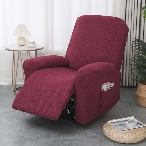 Housse Fauteuil Relax 1 Place,Bordeaux Housse de Fauteuil Extensible avec Poches, Housse Canapé Relax Jacquard Rayé Tout Compris (1/5)