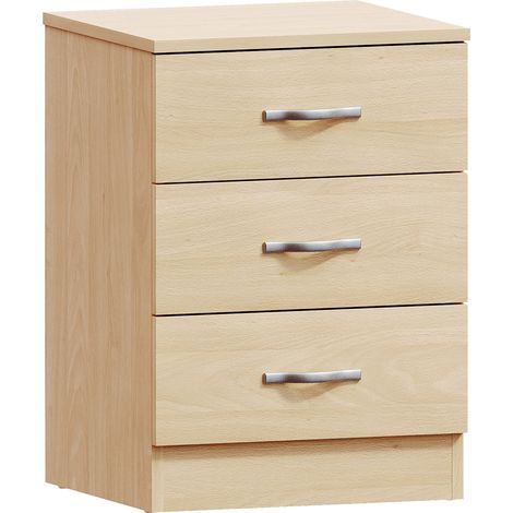 Riano 3 Drawer Bedside Table Cabinet Chest Nightstand Bedroom Furniture, Pine (1/5)