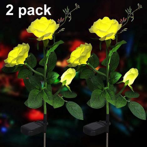 Lot de 2 lampes solaires en forme de rose pour décoration extérieure de jardin ou d'allée. (1/5)