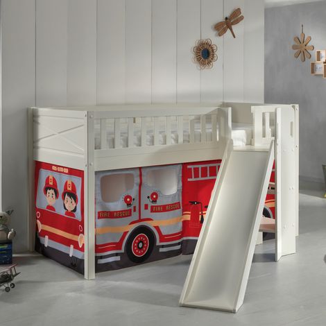 Lit surélevé 90x200 cm avec toboggan décor pompier - NIFTY