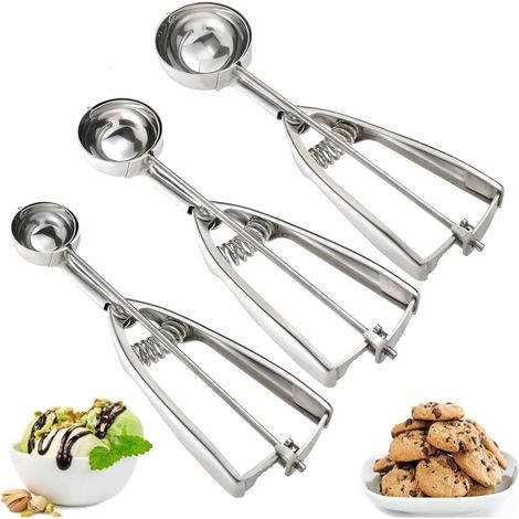 3er Set Eis- & Plätzchenportionierer aus 18/8 Edelstahl, ideal zum Backen, mit Auslöser – Perfekte Portionierer für Plätzchenteig & Cupcakes