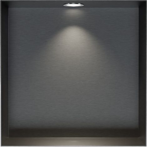 BERNSTEIN - Nicchia doccia in acciaio inox + faretto LED, mensola a scomparsa NT303010X - 30x30x10cm (AxLxP) - Metallo da sparo, 1x faretto cromata Canna di fucile, 1x cornice per installazione spot c (1/5)