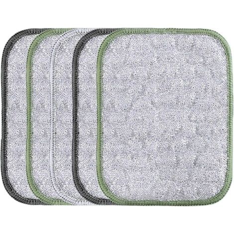 Lot de 5 torchons en fil métallique anti-rayures, chiffon de nettoyage à double usage, extérieur texturé solide, design sûr pour usage sec et humide, pour ustensiles de cuisine, grill, four, évier (1/5)