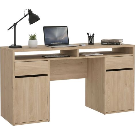 Dmora - Schreibtisch Dina, Mehrzweckschreibtisch, Bürotisch für PC, Eckschreibtisch, 149x48 h77 cm, Eiche