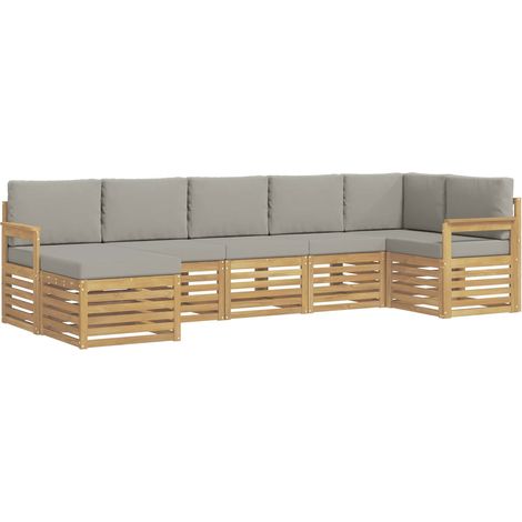 Set di divani da esterno 6 pz Bianco e Grigio Chiaro Poliestere vidaXL (1/5)