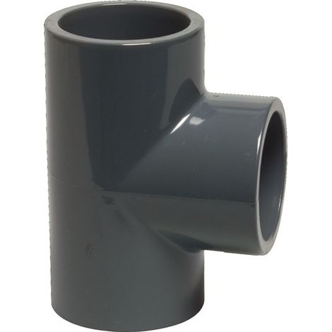 Mega T-Stück 90° PVC-U 50 mm x 1 1/2 Zoll x 50 mm Klebemuffe x Innengewinde x Klebemuffe 10 bar, grau (1/2)