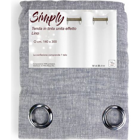 Rideau Simply Linen Effect 140x300 cm Gris - Solide Semi-transparent - Polyester avec anneaux - Style moderne (1/5)