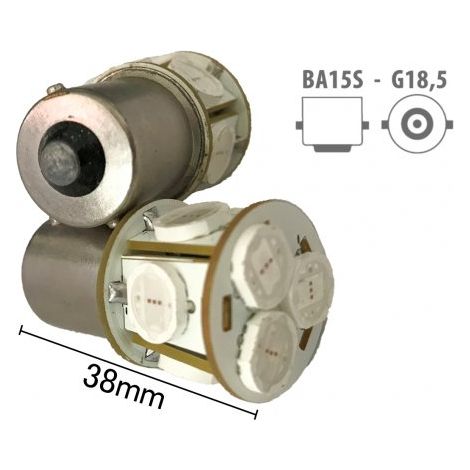 Coppia 2 Lampade Led BA15S 1156 P21W Con 8 Smd 9080 Colore Giallo Arancione 12V 4W