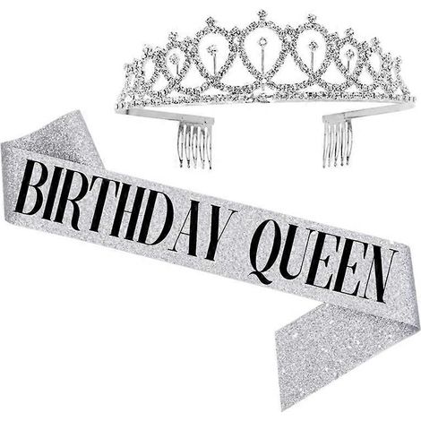Magnifique écharpe de reine d'anniversaire, couronne de princesse à strass avec peigne pour femme. (1/4)