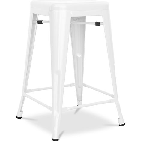 Tabouret de bar - Design industriel - Acier mat - 60cm - Nouvelle édition - Stylix Blanc (1/5)