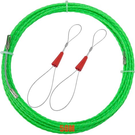 Einziehseil für Elektriker: 50 m langes Einziehseil für elektrische Leitungen, 4,5 mm Durchmesser, mit 2 Führungsköpfen, einziehbares Kabelinstallationsset für Kabel und elektrische Installationen