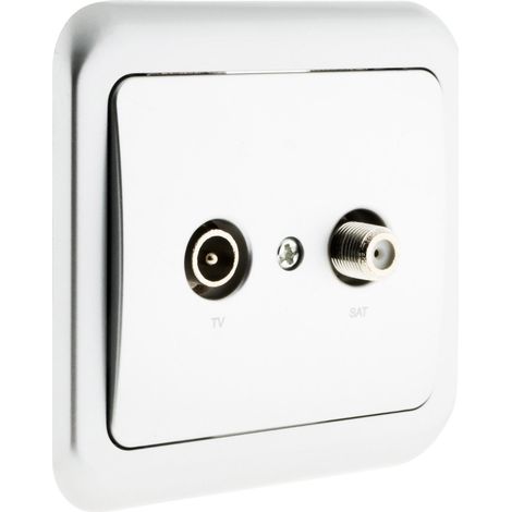 Prise TV radio encastrée IP20 - chrome - Zenitech (1/4)