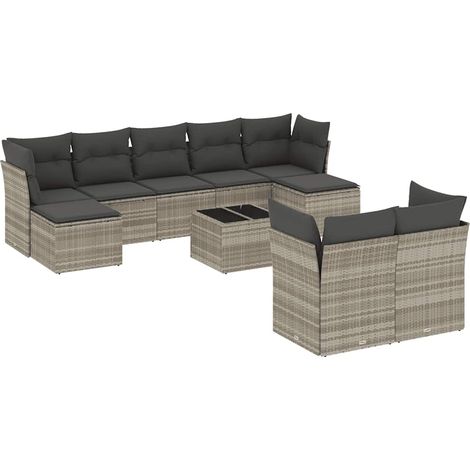 Maison Exclusive - Set Divano Giardino 10 pz con Cuscini Grigio Chiaro Polyrattan (1/3)