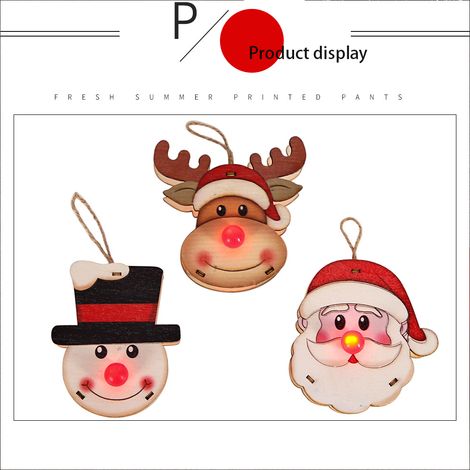 3er-Set weihnachtliche Holzanhänger mit LED-Beleuchtung, Weihnachtsmann-, Elch- und Schneemannmotiv, leuchtende Anhänger zur Weihnachtsbaumdekoration (1/5)