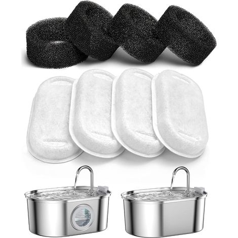 8 Pièces Filtre Fontaine à Eau Chat, Filtration Triple, Charbon Actif, Résine, Mousse, Compatible S2 (1/5)