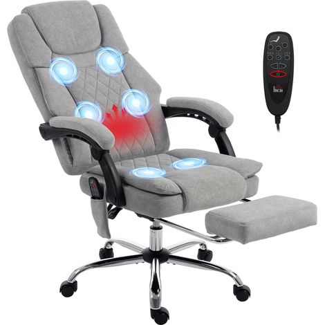 Fauteuil de bureau - HOMCOM - massant vibrant et chauffant, dossier inclinable - velours imprimé - 65,5x75,5x120cm - gris (1/5)