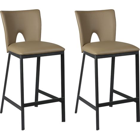 CATALIA - Lot de 2 Tabourets Métal Noir et Simili Taupe (1/3)
