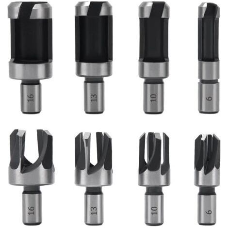 FENOPLASTICA8 Pieces Wood Plug Drill Bit Wood Plug Drill Bit 6mm/10mm/13mm/16mm, Carbon Steel Wood Plug Drill for Woodworking, Claw and Tapered Wood Drill Bits (1/5)