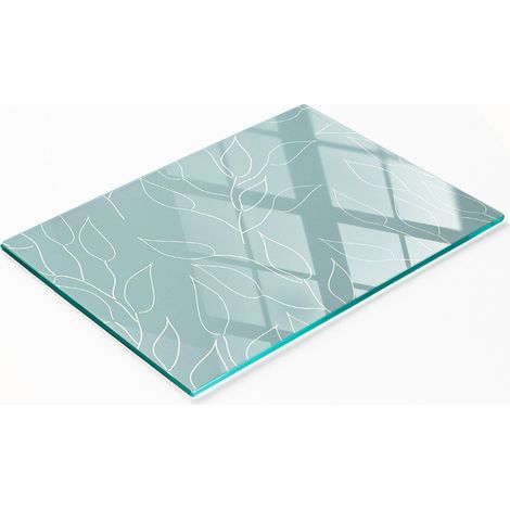 Tagliere da cucina in vetro temperato con decorazione grafica a foglie, 80x52 cm (1/5)