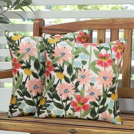 Lot de 2 housses de coussin décoratives 45 x 45 cm pour extérieur, idéales pour le mobilier de jardin et les meubles de terrasse. Coussin carré imperméable. (1/4)